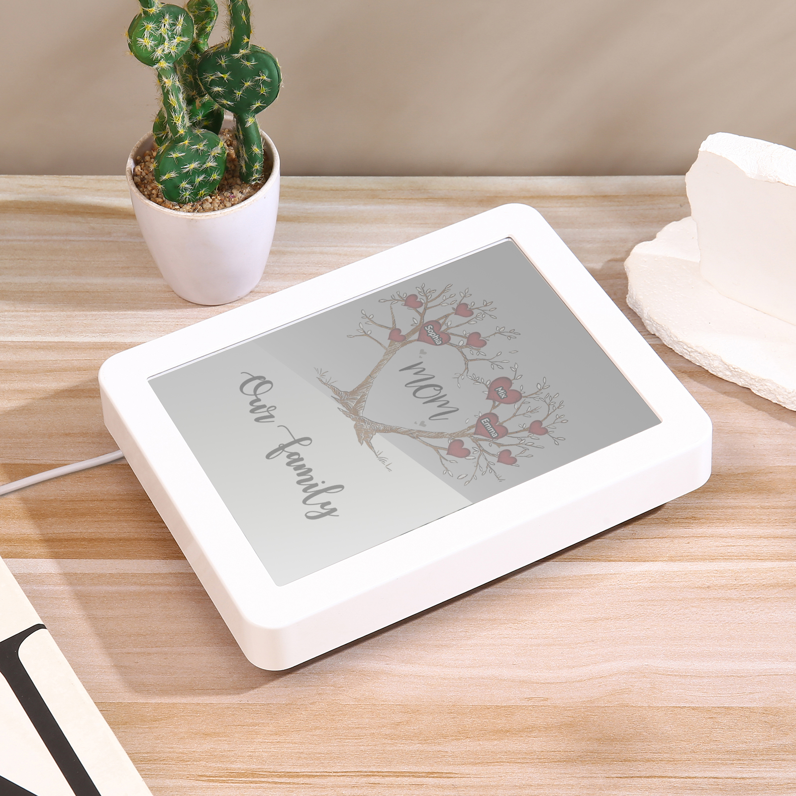 3 Names - Personalized Home Mirror Photo Frame Night Light Insert/Rechargeable Custom Text LED Night Light Gift for Mom