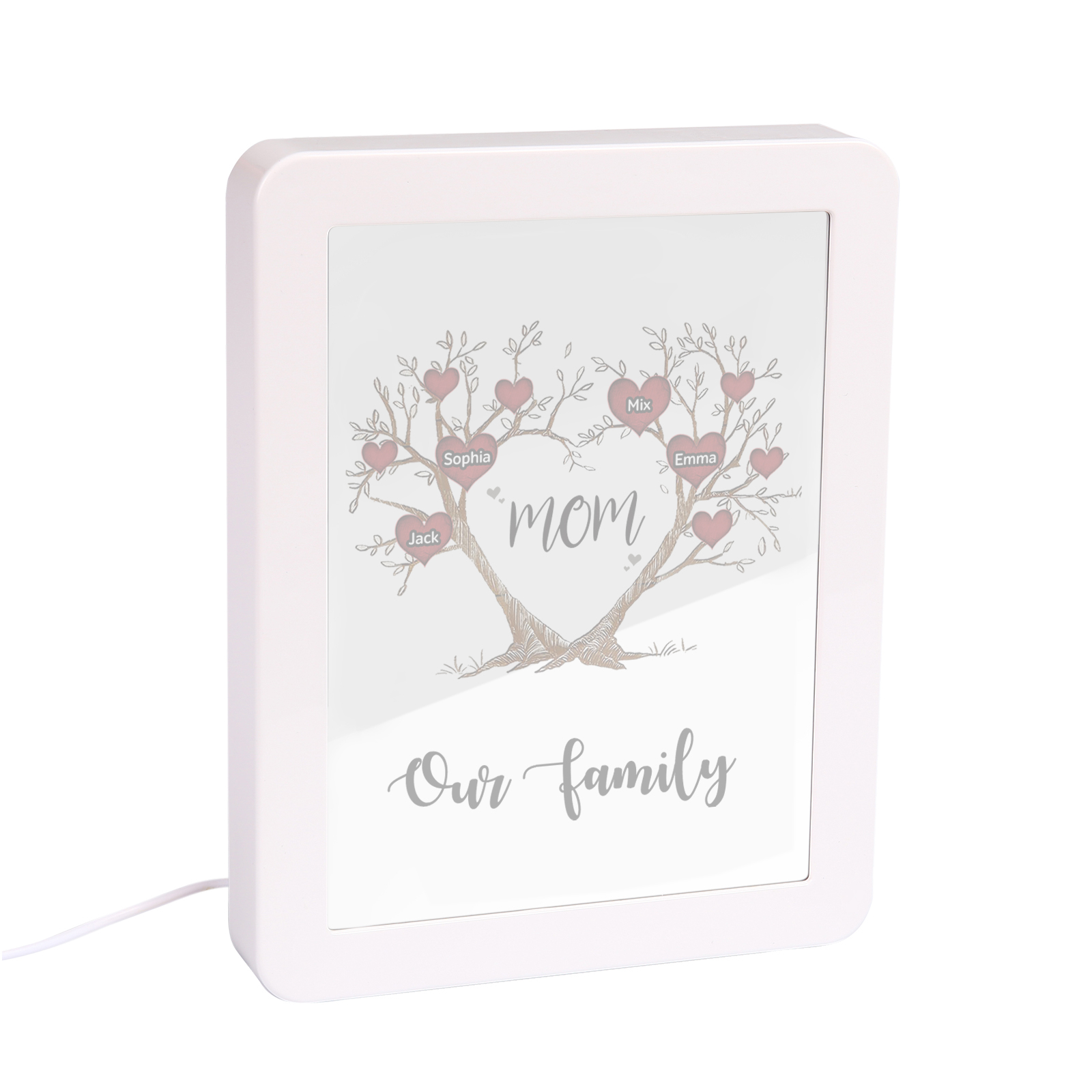 4 Names - Personalized Home Mirror Photo Frame Night Light Insert/Rechargeable Custom Text LED Night Light Gift for Mom