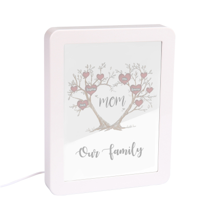 4 Names - Personalized Home Mirror Photo Frame Night Light Insert/Rechargeable Custom Text LED Night Light Gift for Mom