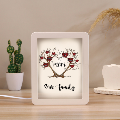 4 Names - Personalized Home Mirror Photo Frame Night Light Insert/Rechargeable Custom Text LED Night Light Gift for Mom