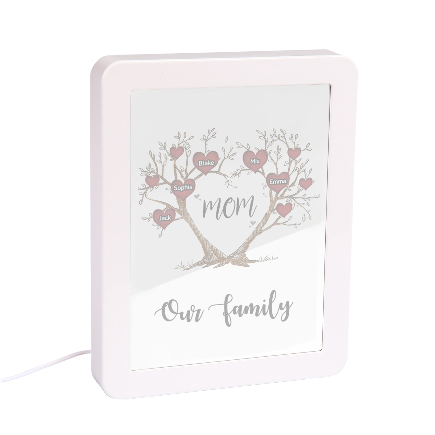 5 Names - Personalized Home Mirror Photo Frame Night Light Insert/Rechargeable Custom Text LED Night Light Gift for Mom