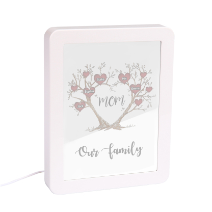 5 Names - Personalized Home Mirror Photo Frame Night Light Insert/Rechargeable Custom Text LED Night Light Gift for Mom