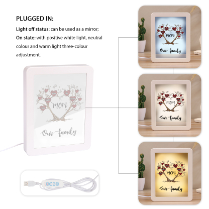 5 Names - Personalized Home Mirror Photo Frame Night Light Insert/Rechargeable Custom Text LED Night Light Gift for Mom
