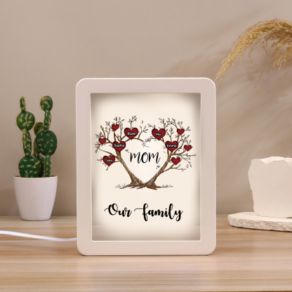 5 Names - Personalized Home Mirror Photo Frame Night Light Insert/Rechargeable Custom Text LED Night Light Gift for Mom