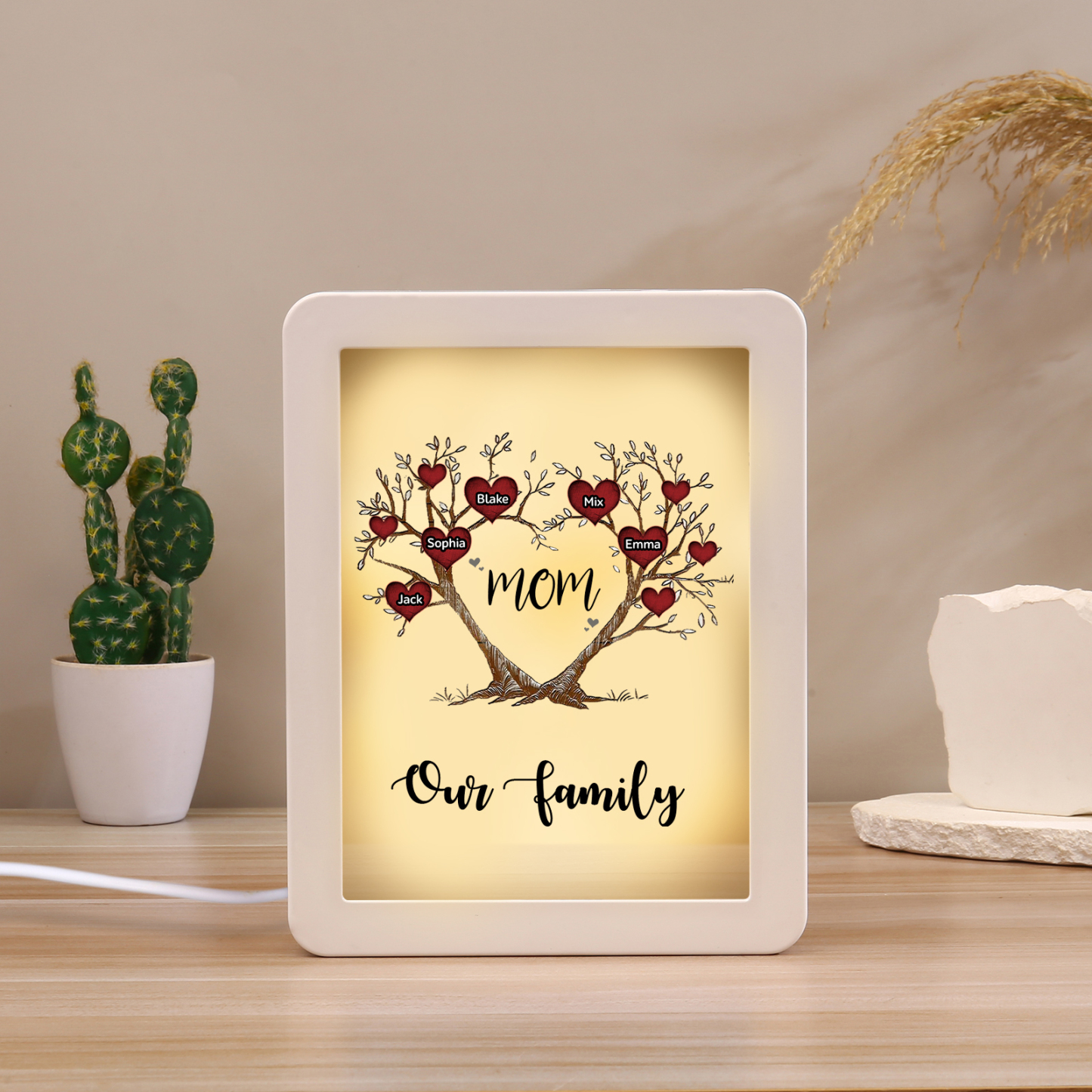 5 Names - Personalized Home Mirror Photo Frame Night Light Insert/Rech