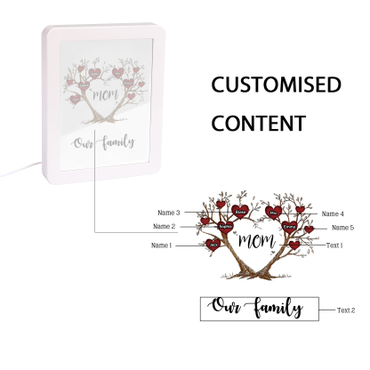 5 Names - Personalized Home Mirror Photo Frame Night Light Insert/Rechargeable Custom Text LED Night Light Gift for Mom