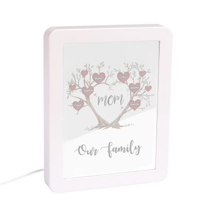 6 Names - Personalized Home Mirror Photo Frame Night Light Insert/Rechargeable Custom Text LED Night Light Gift for Mom