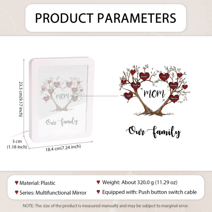 6 Names - Personalized Home Mirror Photo Frame Night Light Insert/Rechargeable Custom Text LED Night Light Gift for Mom