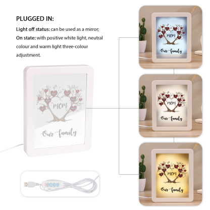 6 Names - Personalized Home Mirror Photo Frame Night Light Insert/Rechargeable Custom Text LED Night Light Gift for Mom
