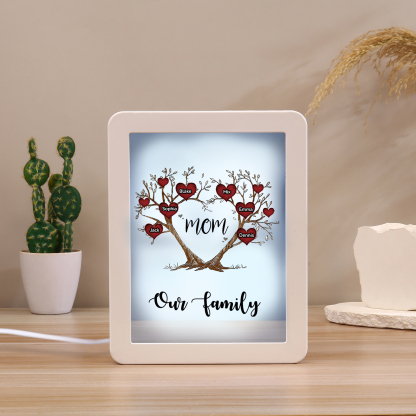 6 Names - Personalized Home Mirror Photo Frame Night Light Insert/Rechargeable Custom Text LED Night Light Gift for Mom
