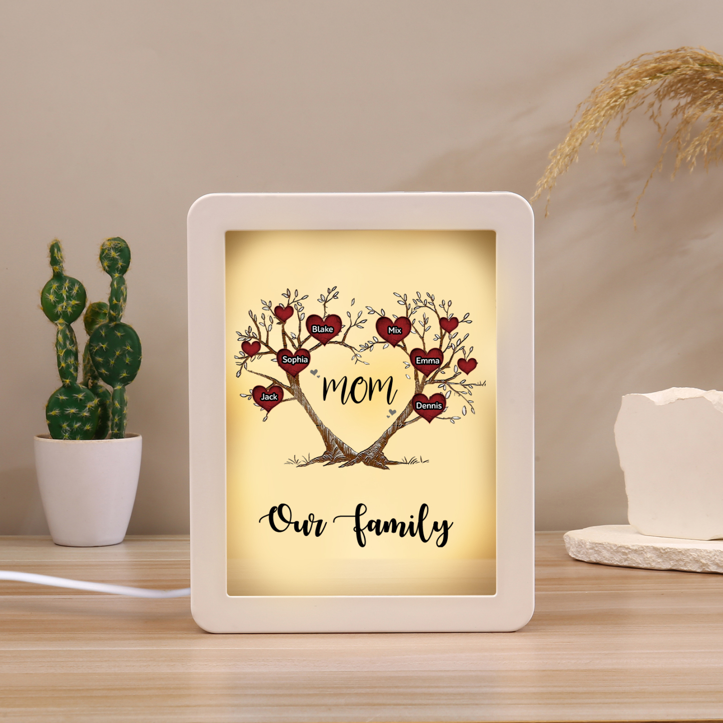 6 Names - Personalized Home Mirror Photo Frame Night Light Insert/Rech