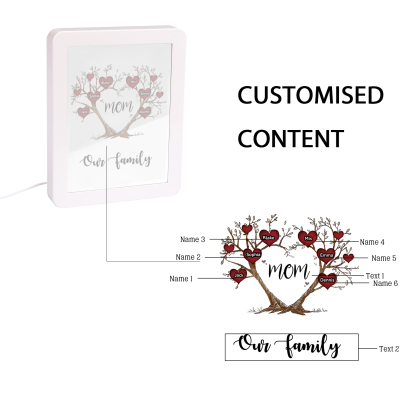 6 Names - Personalized Home Mirror Photo Frame Night Light Insert/Rechargeable Custom Text LED Night Light Gift for Mom