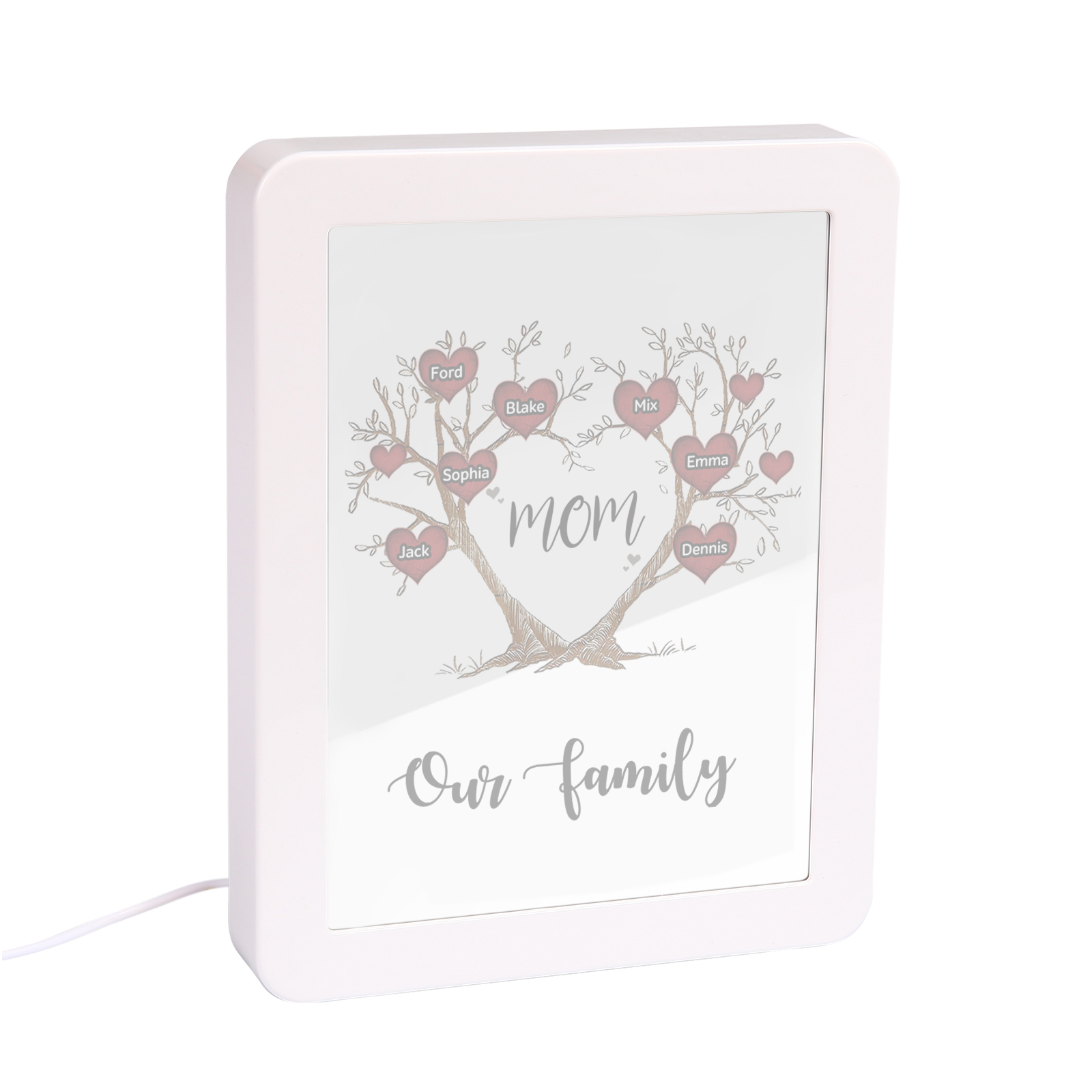 7 Names - Personalized Home Mirror Photo Frame Night Light Insert/Rechargeable Custom Text LED Night Light Gift for Mom