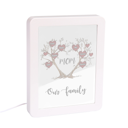 7 Names - Personalized Home Mirror Photo Frame Night Light Insert/Rechargeable Custom Text LED Night Light Gift for Mom