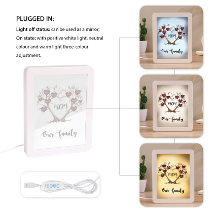 8 Names - Personalized Home Mirror Photo Frame Night Light Insert/Rechargeable Custom Text LED Night Light Gift for Mom