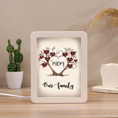 8 Names - Personalized Home Mirror Photo Frame Night Light Insert/Rechargeable Custom Text LED Night Light Gift for Mom