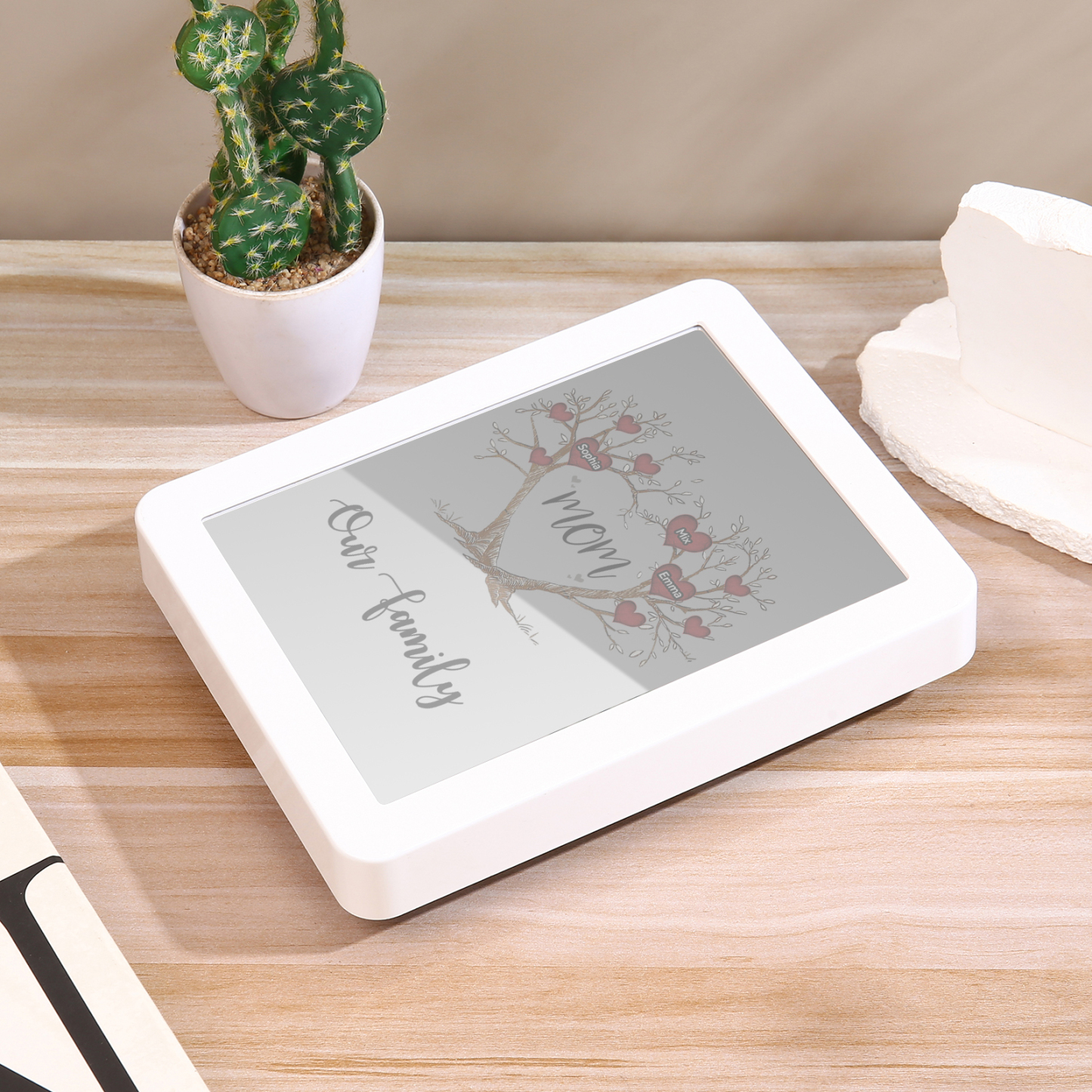 3 Names - Personalized Home Mirror Photo Frame Night Light Insert/Rechargeable Custom Text LED Night Light Gift for Mom