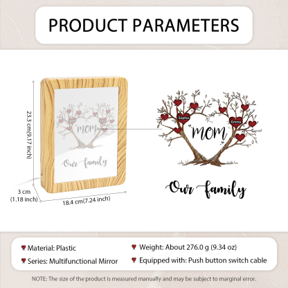 2 Names - Personalized Home Mirror Photo Frame Night Light Insert/Rechargeable Custom Text LED Night Light Gift for Mom