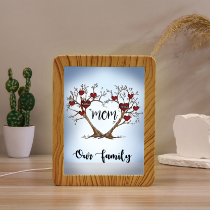2 Names - Personalized Home Mirror Photo Frame Night Light Insert/Rechargeable Custom Text LED Night Light Gift for Mom