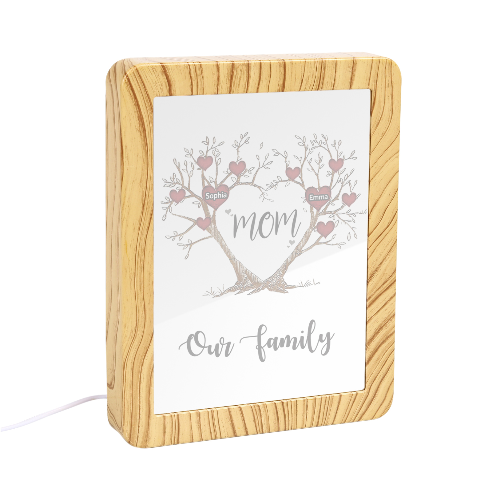 2 Names - Personalized Home Mirror Photo Frame Night Light Insert/Rechargeable Custom Text LED Night Light Gift for Mom