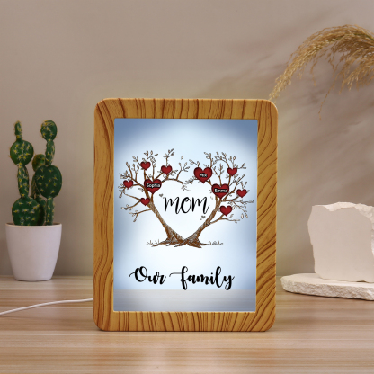 3 Names - Personalized Home Mirror Photo Frame Night Light Insert/Rechargeable Custom Text LED Night Light Gift for Mom