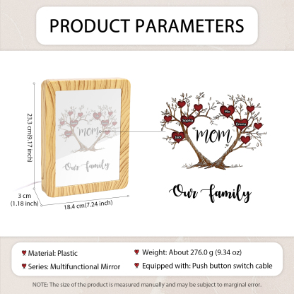 4 Names - Personalized Home Mirror Photo Frame Night Light Insert/Rechargeable Custom Text LED Night Light Gift for Mom