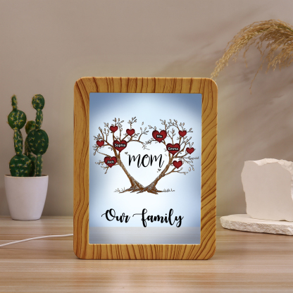 4 Names - Personalized Home Mirror Photo Frame Night Light Insert/Rechargeable Custom Text LED Night Light Gift for Mom