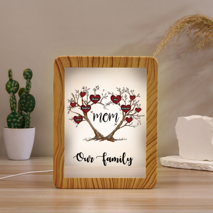 5 Names - Personalized Home Mirror Photo Frame Night Light Insert/Rechargeable Custom Text LED Night Light Gift for Mom