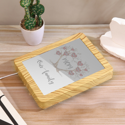6 Names - Personalized Home Mirror Photo Frame Night Light Insert/Rechargeable Custom Text LED Night Light Gift for Mom