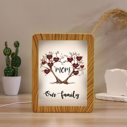 8 Names - Personalized Home Mirror Photo Frame Night Light Insert/Rechargeable Custom Text LED Night Light Gift for Mom