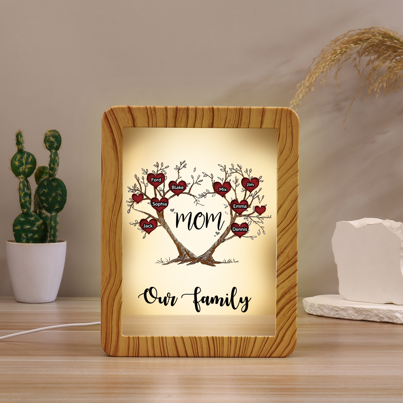 8 Names - Personalized Home Mirror Photo Frame Night Light Insert/Rech