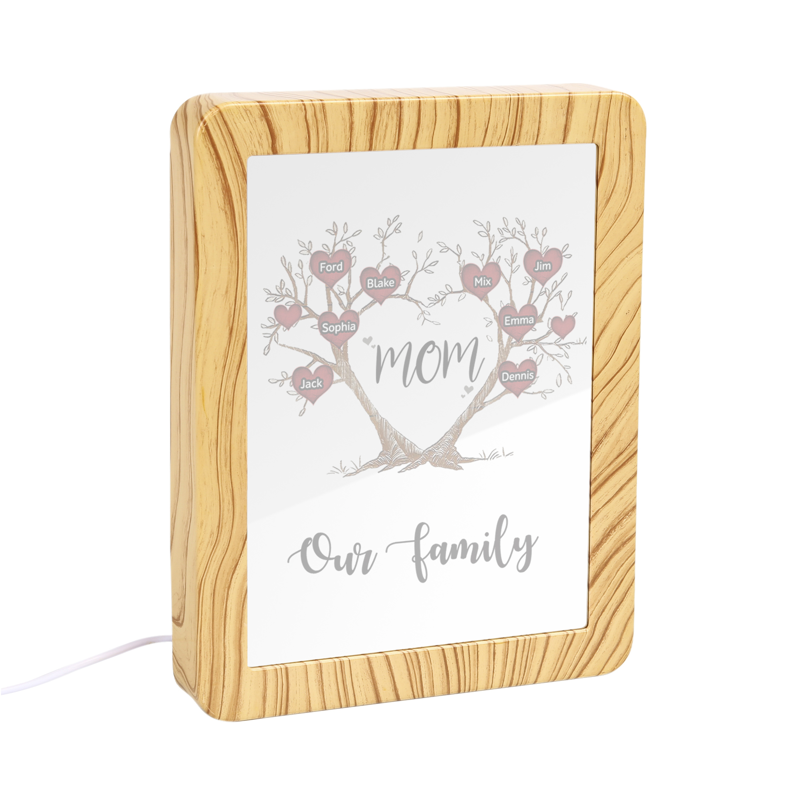 8 Names - Personalized Home Mirror Photo Frame Night Light Insert/Rechargeable Custom Text LED Night Light Gift for Mom