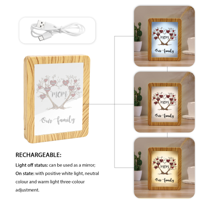 5 Names - Personalized Home Mirror Photo Frame Night Light Insert/Rechargeable Custom Text LED Night Light Gift for Mom