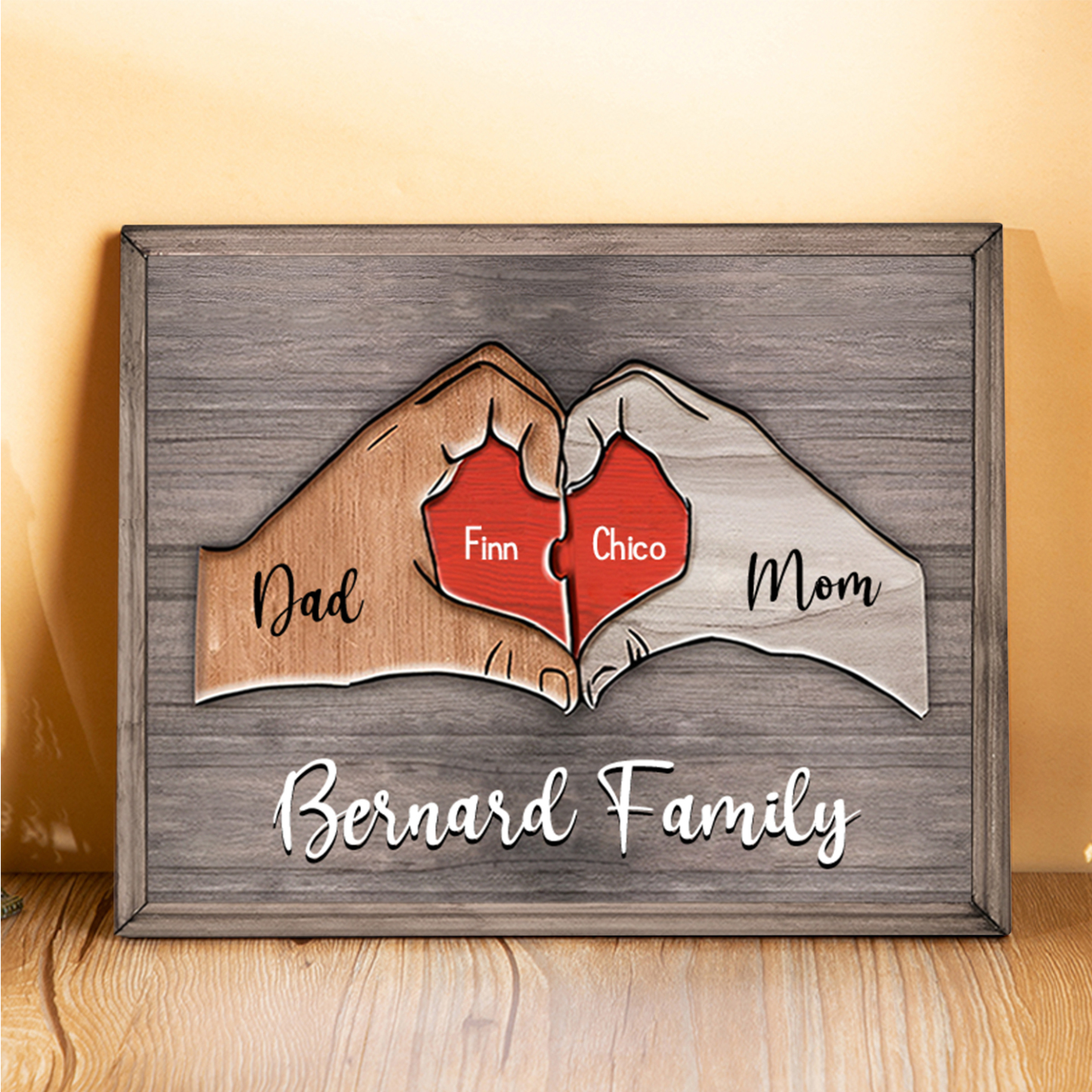 Jessemade UK 2 Names - Personalized Love Heart Customized Name and Text Wooden Ornament Father's Day Gift for Dad 21.99 t1-n2