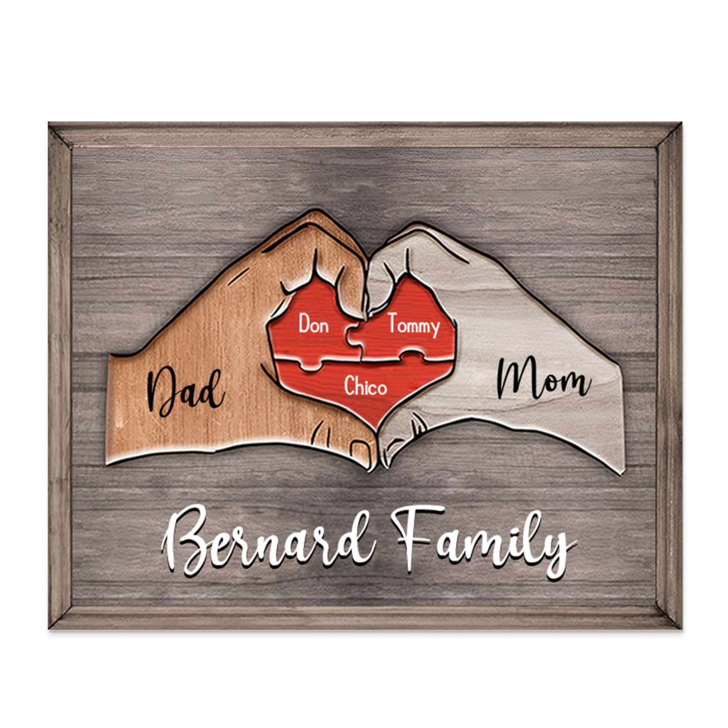 3 Names - Personalized Love Heart Customized Name and Text Wooden Ornament Father's Day Gift for Dad