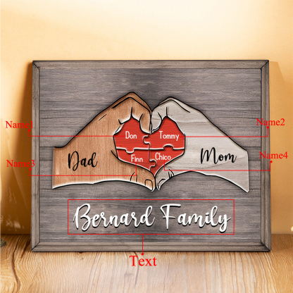 4 Names - Personalized Love Heart Customized Name and Text Wooden Ornament Father's Day Gift for Dad