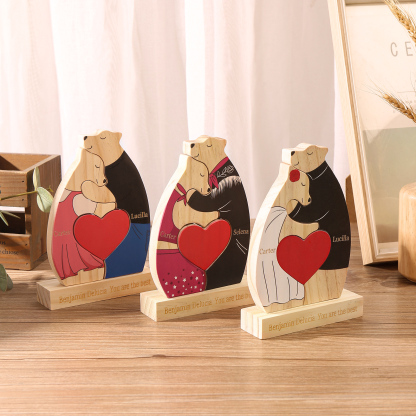 Personalized Wooden Couple Bears Puzzle with 2 Family Name - Custom Family Name Puzzle for Couple