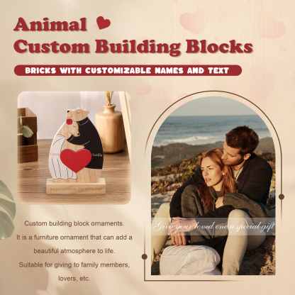 Personalized Wooden Couple Bears Puzzle with 2 Family Name - Custom Family Name Puzzle for Couple