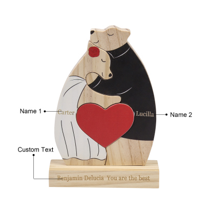 Personalized Wooden Couple Bears Puzzle with 2 Family Name - Custom Family Name Puzzle for Couple