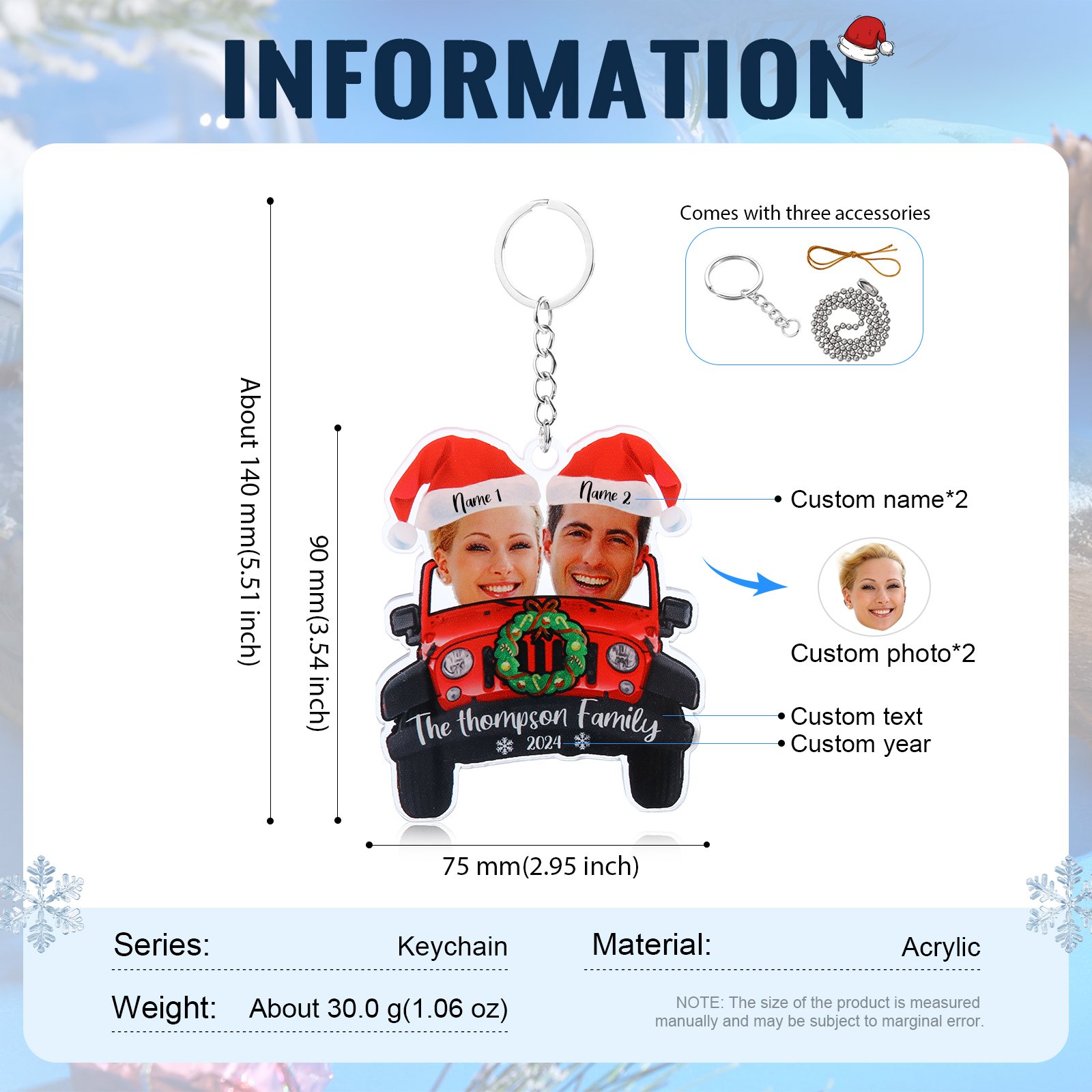 Personalised Acrylic Pendant Custom 2 Names & 2 Photos & 1 Text & 1 Year Christmas Pendant for Family | Jessmade