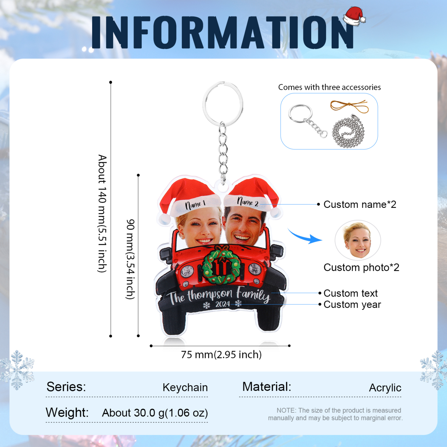 Personalised Acrylic Pendant Custom 2 Names & 2 Photos & 1 Text & 1 Year Christmas Pendant for Family | Jessmade