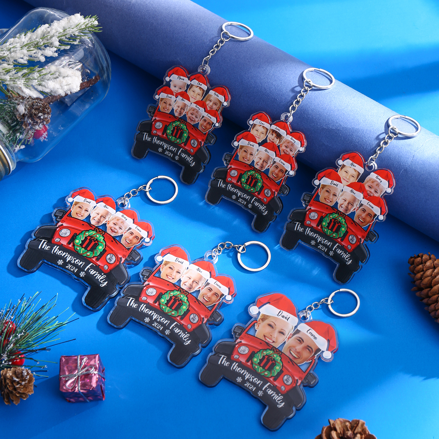 Personalised Acrylic Pendant Custom 4 Names & 4 Photos & 1 Text & 1 Year Christmas Pendant for Family | Jessmade