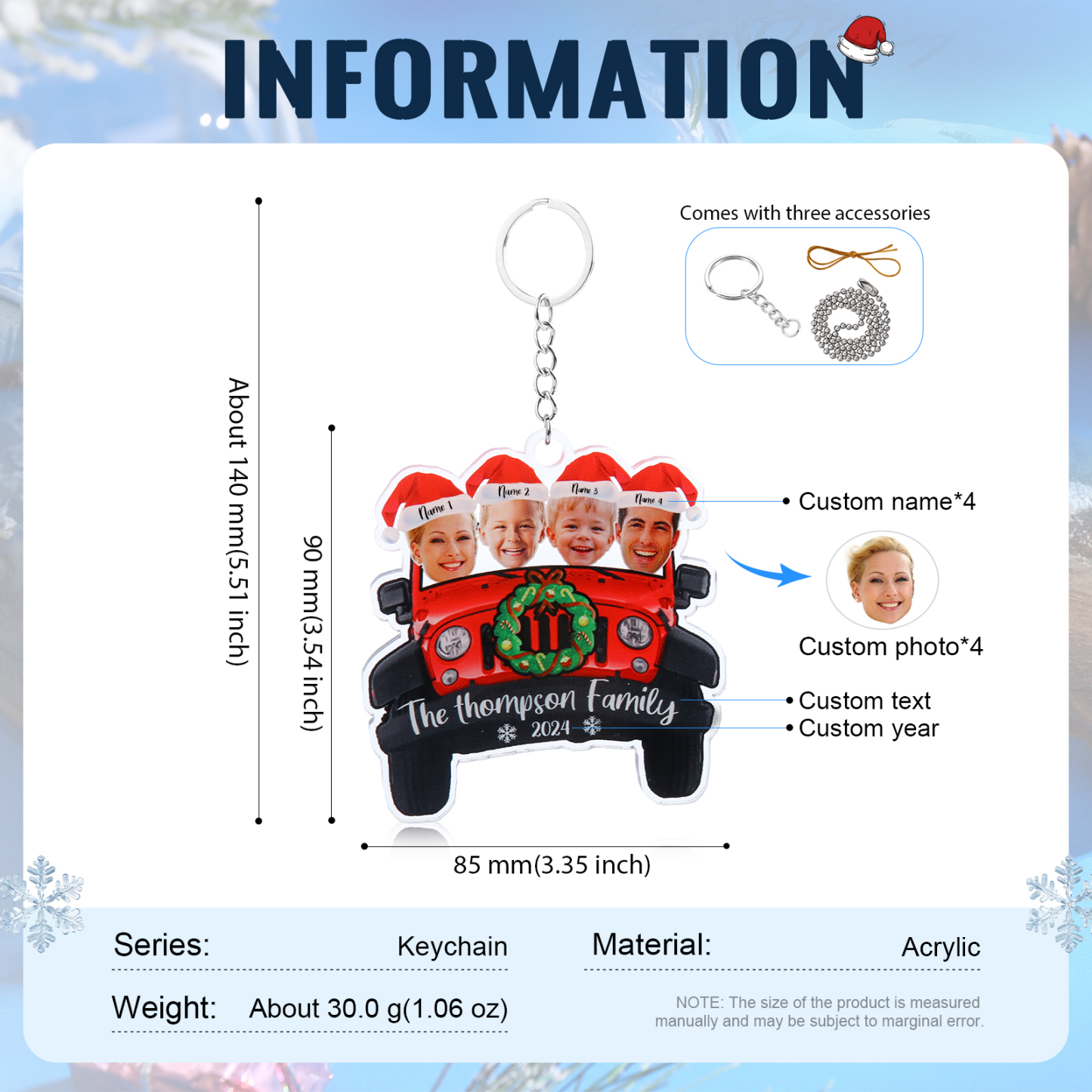 Personalised Acrylic Pendant Custom 4 Names & 4 Photos & 1 Text & 1 Year Christmas Pendant for Family | Jessmade