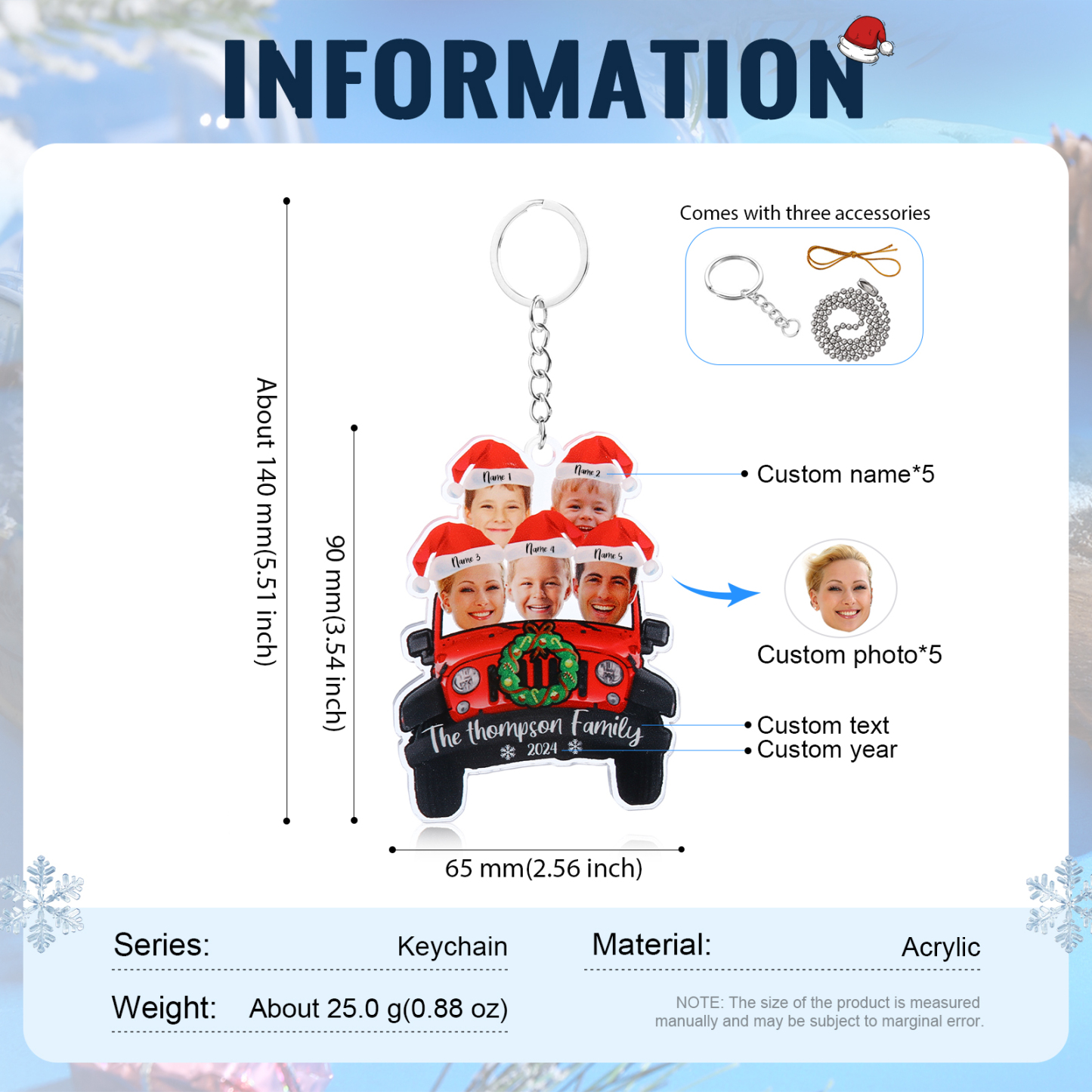 Personalised Acrylic Pendant Custom 5 Names & 5 Photos & 1 Text & 1 Year Christmas Pendant for Family | Jessmade