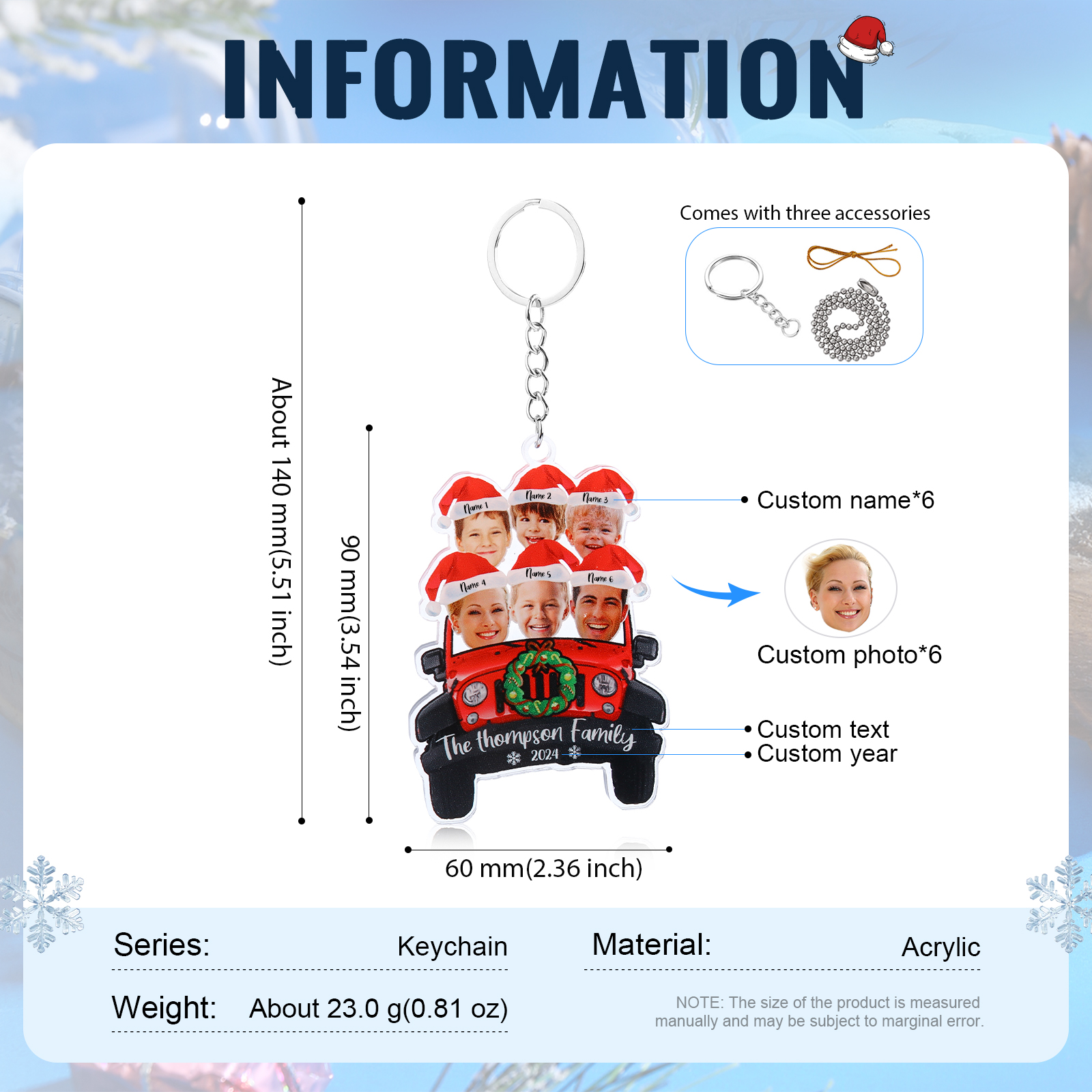 Personalised Acrylic Pendant Custom 6 Names & 6 Photos & 1 Text & 1 Year Christmas Pendant for Family | Jessmade