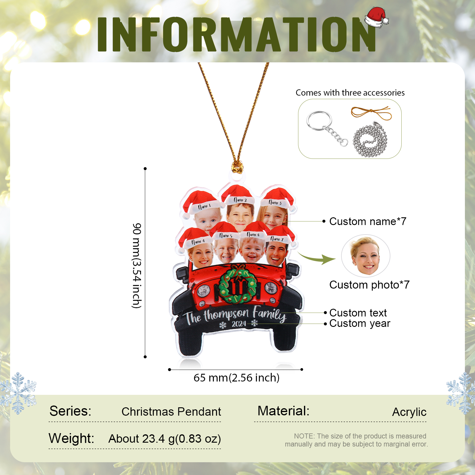 Personalised Acrylic Pendant Custom 7 Names & 7 Photos & 1 Text & 1 Year Christmas Pendant for Family | Jessmade