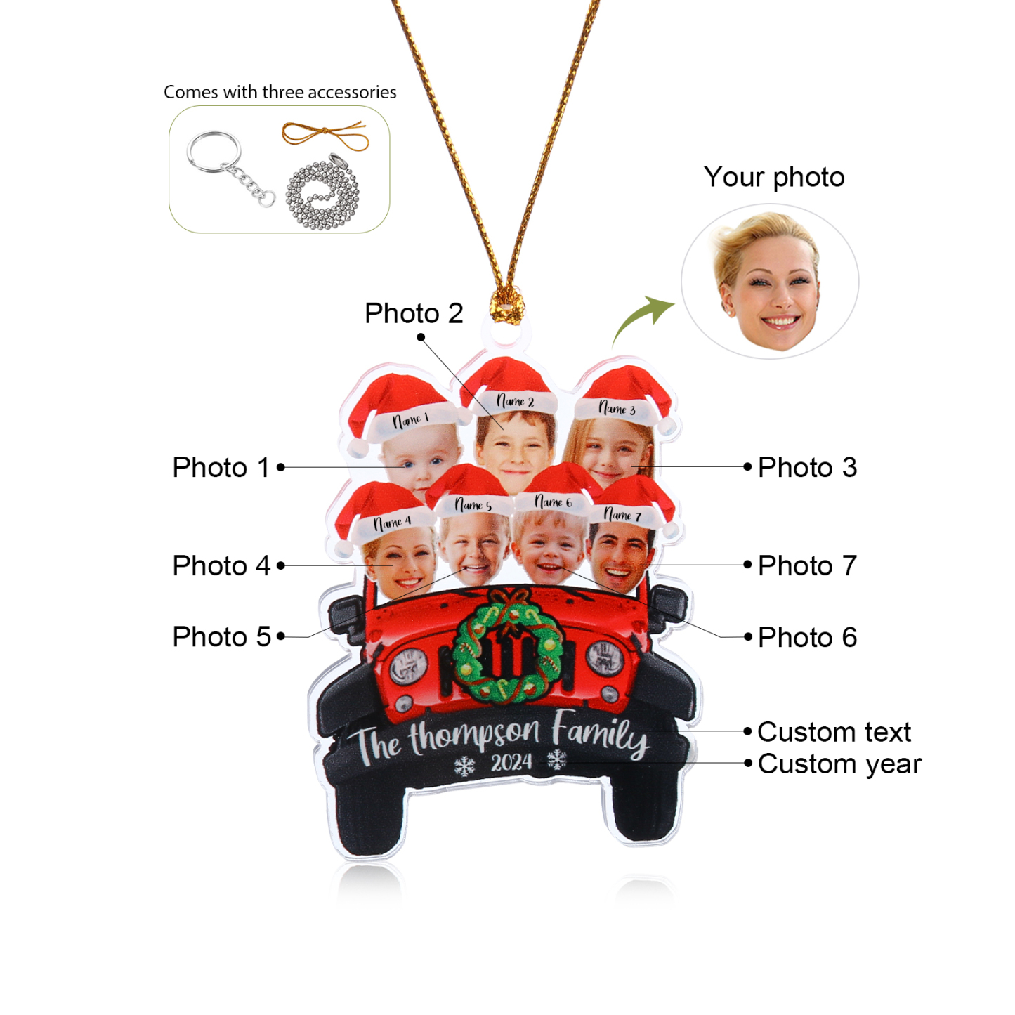 Personalised Acrylic Pendant Custom 7 Names & 7 Photos & 1 Text & 1 Year Christmas Pendant for Family | Jessmade