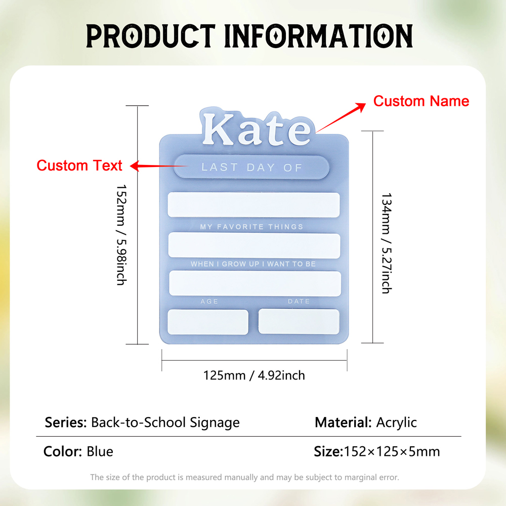 Personalized Name First Day Of School Sign, Custom Name And Text Acrylic Plaque Back To School Gift For Kids