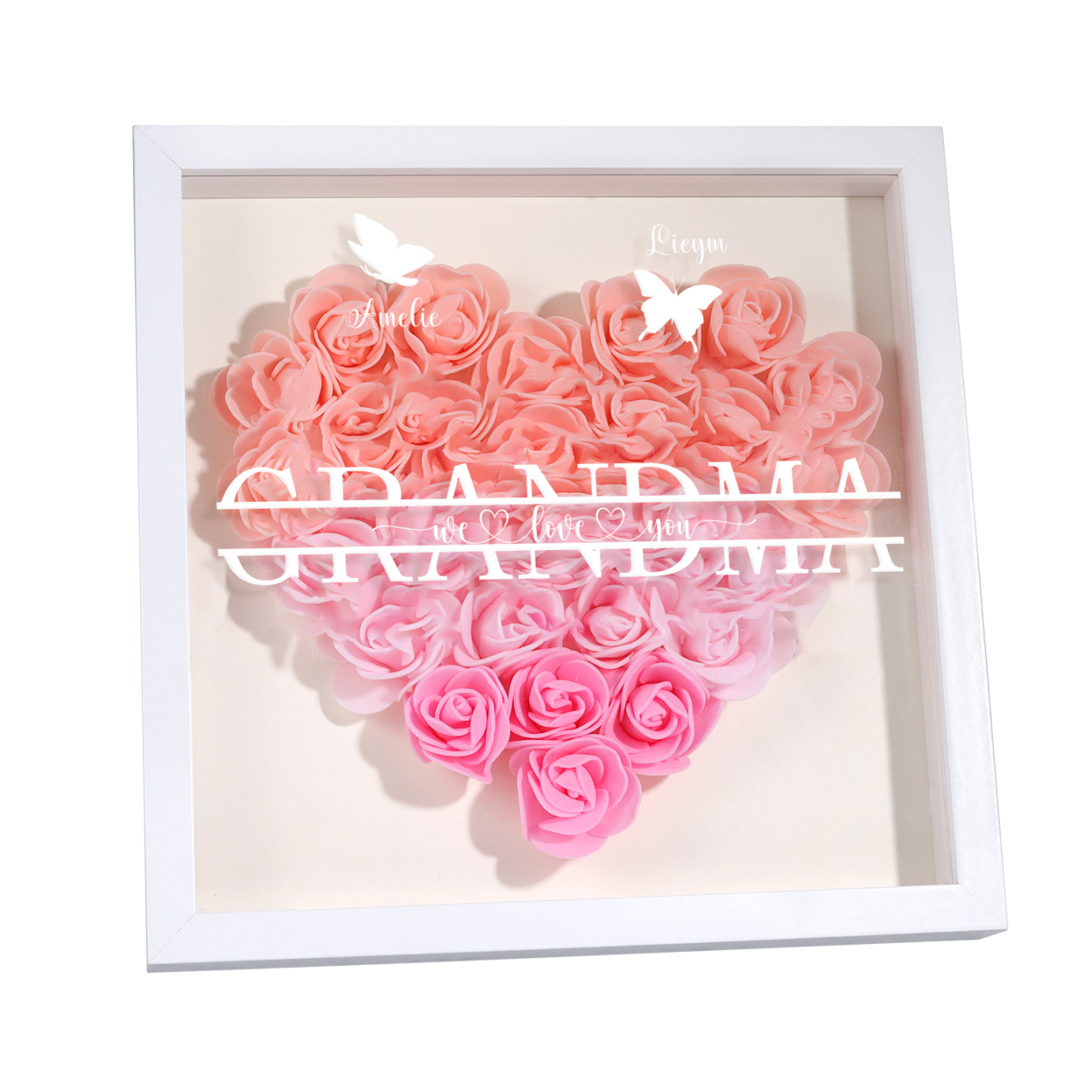 Personalized Flower Shadow Box Custom 2 Names & 1 Text Heart Rose Frame Decor Gift for Grandma | Jessmade