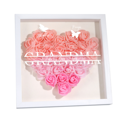 Personalized Flower Shadow Box Custom 2 Names & 1 Text Heart Rose Frame Decor Gift for Grandma | Jessmade